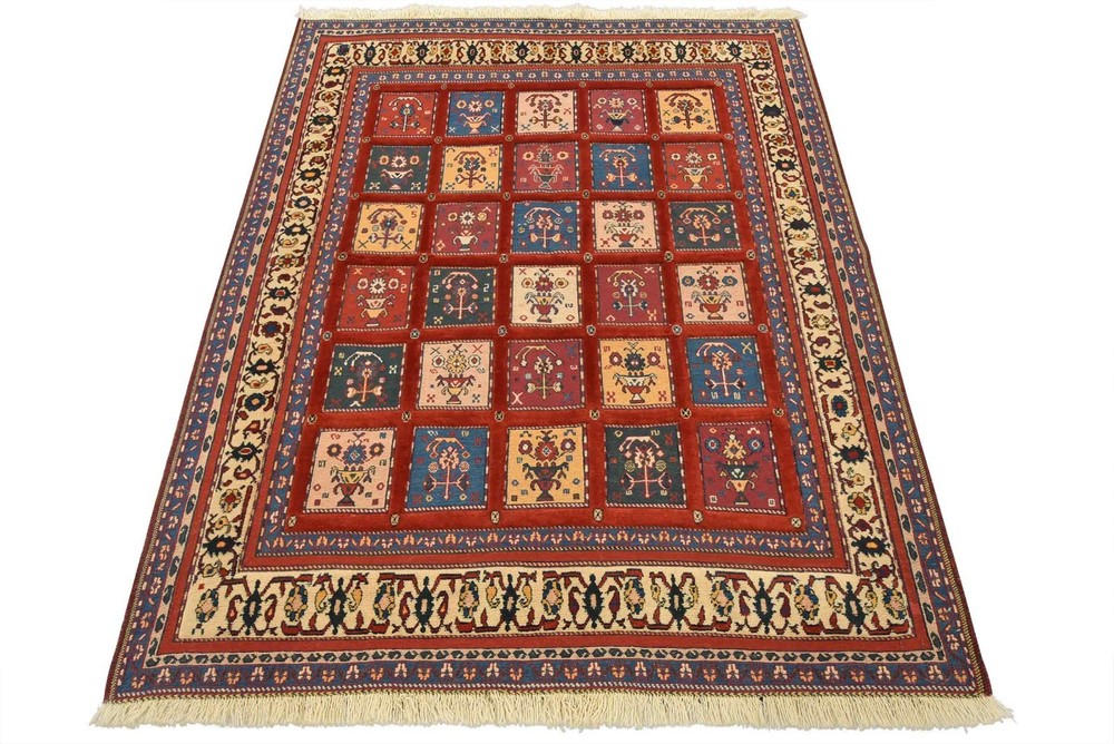 Gabbeh Rug 5′ x 6’4” Red Wool Vintage Tribal Hand-Knotted Oriental Carpet