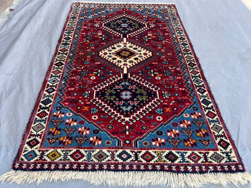 2'6" x 4'2" Vintage Turkish Hand Knotted Tribal Geometric Red Blue Boho Area Rug gallery