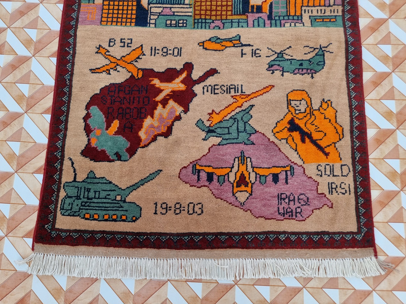 Afghan Handmade war Rug Memorial knotted Rug Carpet USA Flag 2001 Wall Hanging gallery