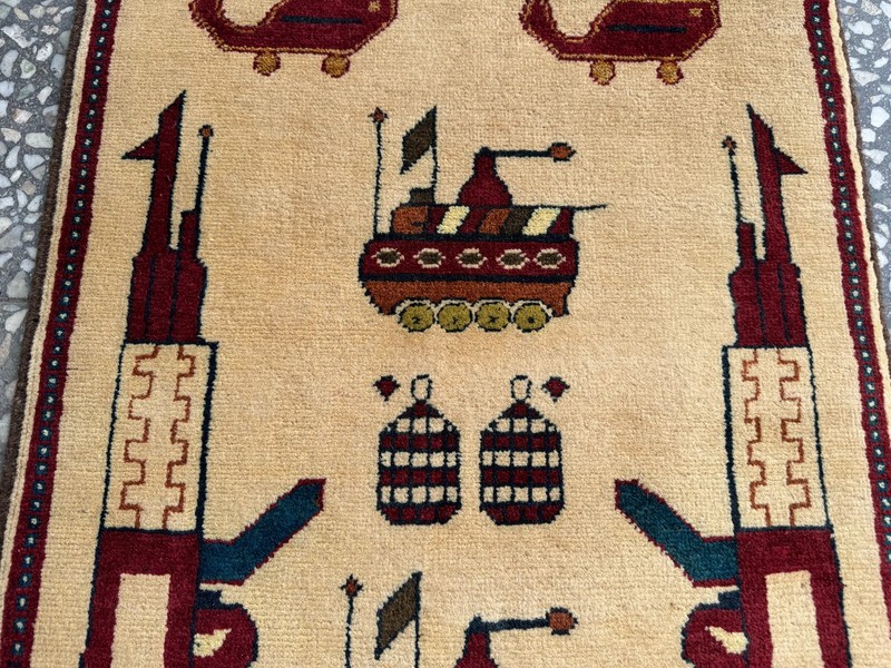 2x3 Afghan Hand Knotted War Rug Pictorial Military Tan Wool Carpet New gallery