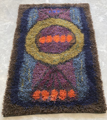 Vintage Handmade Swedish Abstract Wool Rya Shaggy Rug 160×110 cm