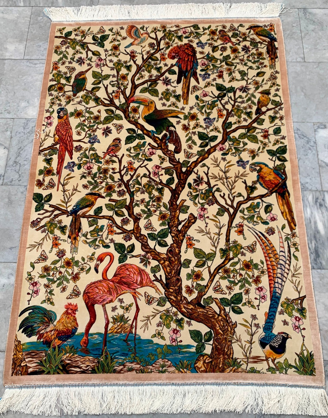 New Pictorial Rug Hi Qaulity Power Loomed Tree of Life Silk Carpet 3x5 ft gallery