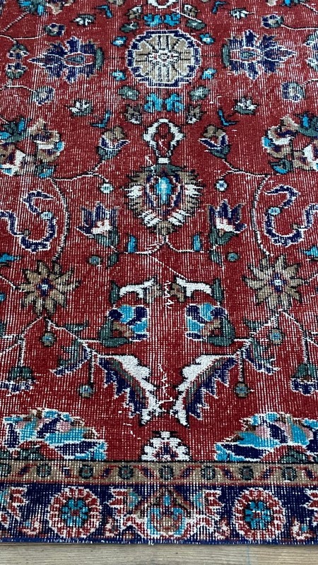 Hand-Knotted Turkish Vintage Red Carpet, Anatolian Oriental Carpet 3.4x6.6 feet gallery