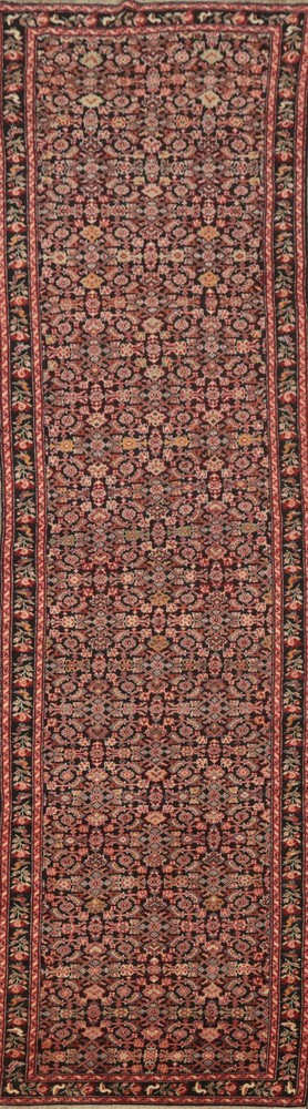 Black Antique Traditional Vegetable Dye 16 ft Long Runner Rug Hand-knotted 4x16