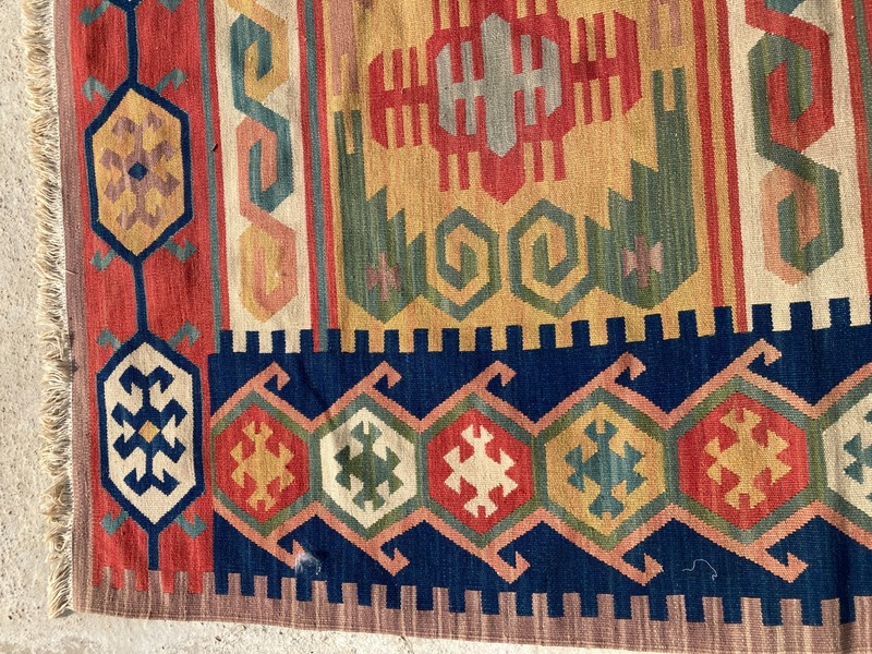 Vintage Traditional Handmade Turkish Geometric Wool Kilim Rug 156x153 cm gallery
