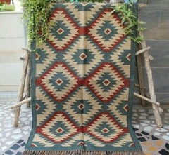 Rectangle Rug Kilim Vintage Wool Jute Area Hallway Rug Accent Handmade Runner