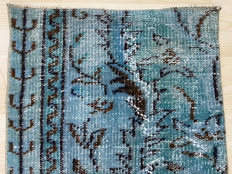 Vintage Anatolian Rug 1.6x3.1 ft Antique Teal Blue Distressed Wool Carpet Mat gallery