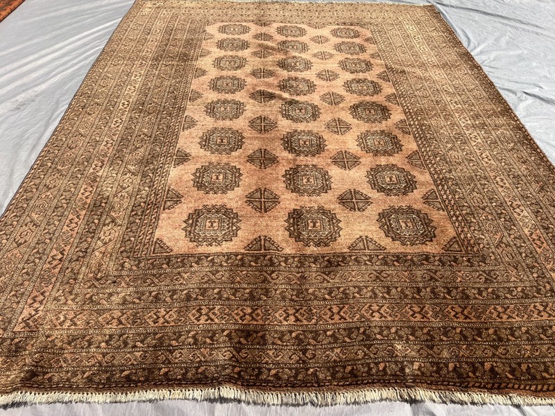 Hand Knotted Antique Terracotta Rug 7x9 ft Beige Afghan Turkmen Geometric Carpet gallery