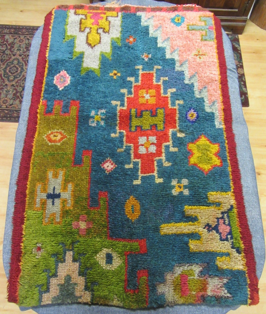 Vintage Scandinavian Rya Rug Wool Pile Sampler Mid Century Design 32" x 51" Rare