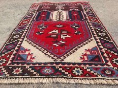 Vintage Hand Made Traditional Oriental Wool Red Carpet Rug 108x72cm