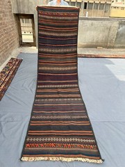 2’8×9’7 ft Afghan Kilim Runner – 1970s Handmade Wool Tribal Stripe Flatweave Rug