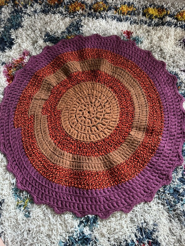 Antique/Vintage Boho handmade colorful rag braided Round rug 30” Hippie Crochet gallery