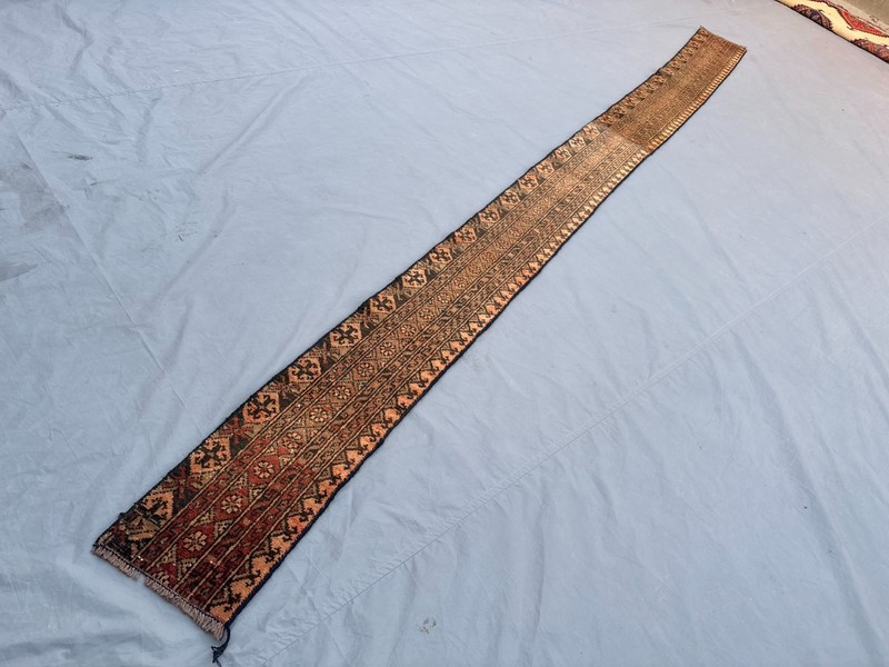 0'10x11'10 ft Vintage Afghan Baluchi Hand Knotted Wool Narrow Geometric Runner gallery