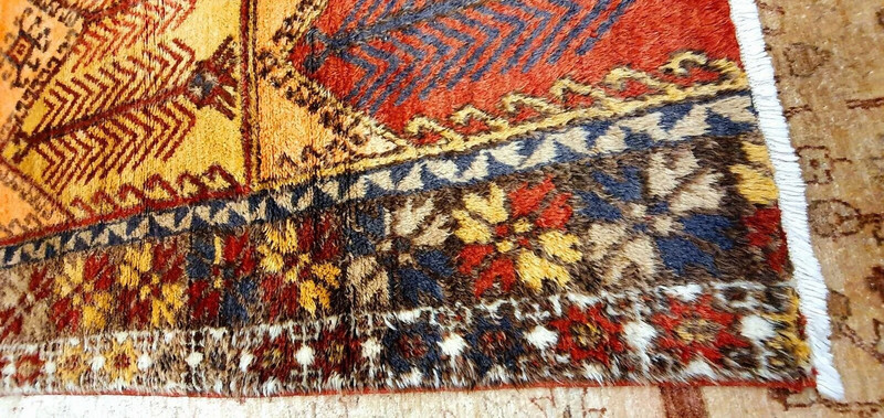 Primitive Antique Cr1900-1939s Multi-Colored Wool Pile Tribal Area Rug 5x5ft gallery
