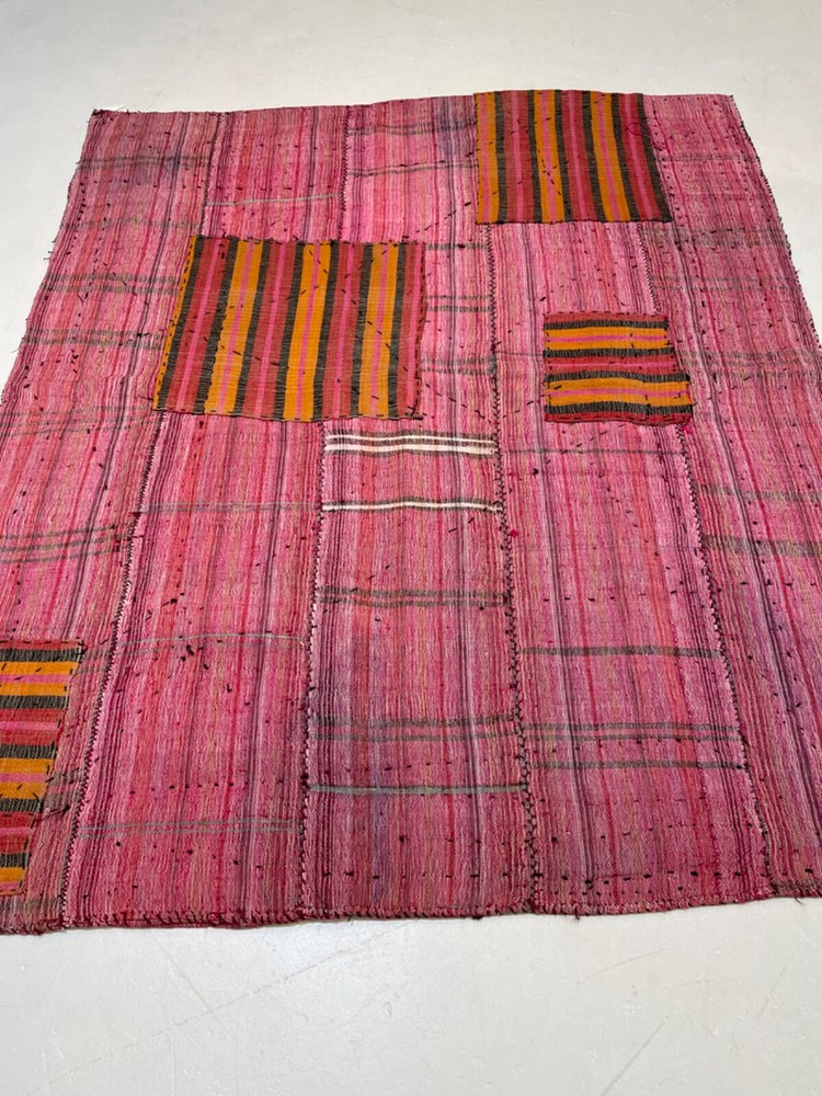 Antique Oriental Hand-Knotted Wool Area Rug Turkish Oushak Red/Black 5'5" x 6'6"