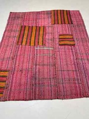 Antique Oriental Hand-Knotted Wool Area Rug Turkish Oushak Red/Black 5’5″ x 6’6″