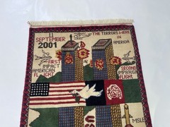 85×64 Cm Handmade rug 9/11 twin towers War Rug Pak Made War Rug Handicrafts #788