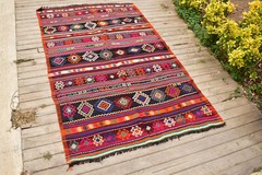 Turkish Kilim 53”x90” Handwoven Sivas Cicim Kilim 136x230cm Vintage Pink Rug