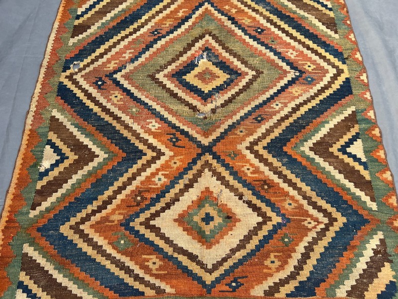 Terracotta Antique Turkish Rug Handwoven Tribal Navajo Geometric Kilim Boho gallery