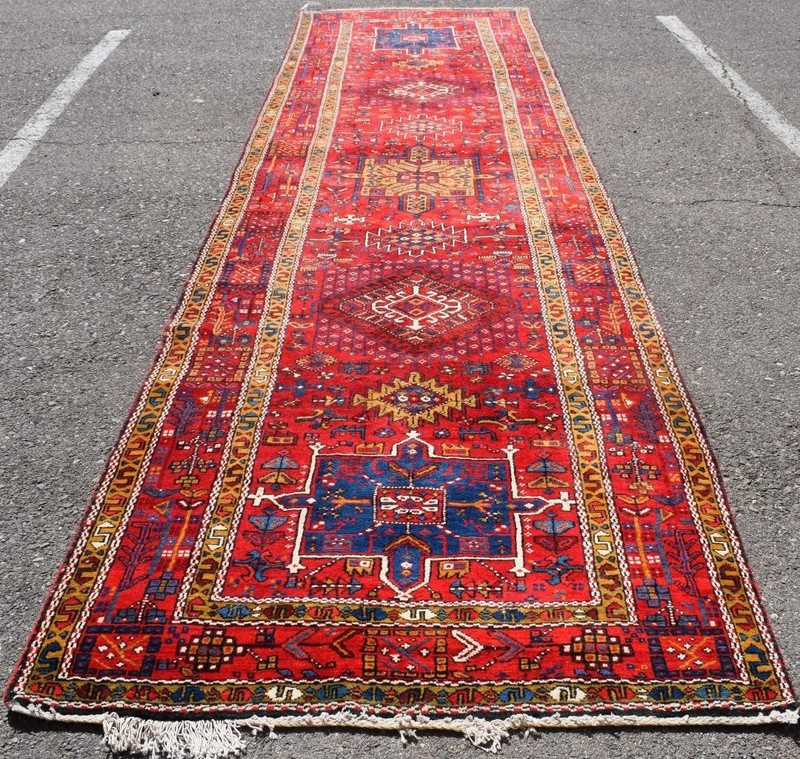 S Antique Vintage Caucasian Heris 3'10 x 14'10 Handmade Wool Runner Rug 4 x 15 gallery
