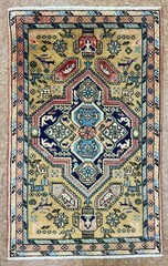 Vintage Ardebil Tribal Hand Knotted Wool Rug 2×3 Yellow Animal Oriental Nomadic