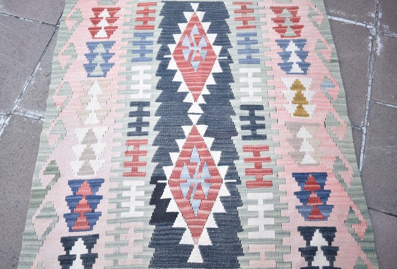 Vintage Turkish Rug 43'' x 67'' Flat Woven Rug Faded Colors Kayseri Wool Rug gallery