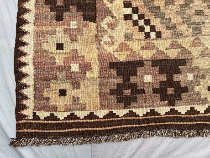 Antique Afghan Maimana Kilim Rug Handwoven Wool Terracotta Faded Palace Size Rug gallery