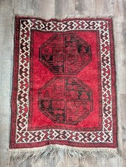 Art Deco Afghan Turkoman Rug Floor Mat Carpet Hand Knotted Tied 38″ long 27 wide