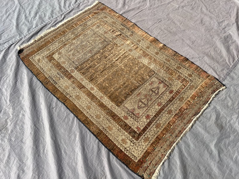 Terracotta Antique Afghan Baluchi Rug 3x4 Muted Geometric Turkmen Faded Carpet gallery