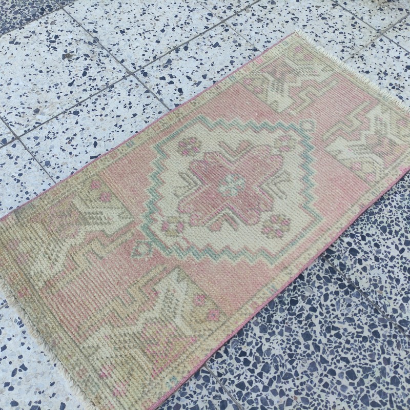 Pastel 2x3 Turkish Vintage Small Rug Handmade 46 x 93 cm Bath Mat 1.51 x 3.05 ft gallery