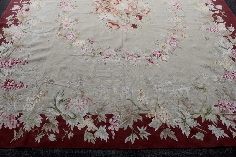 Fine Vintage Hand Made French Design Wool Silk Green Original Aubusson 303X241cm gallery