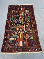 3’8 x 6’5 ft Vintage Afghan Hand-Knotted Pictorial Animal Tree of Life Rare Rug