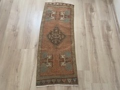 Muted Turkish Runner Rug 1.6×4 Ft Vintage Wool Southwestern Hall Carpet