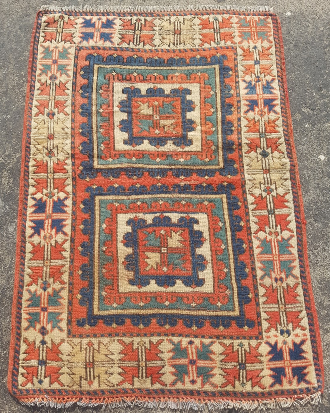 Vintage Hand Made Traditional Rug Oriental Wool Multicolor Carpet 127x86 cm gallery