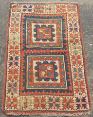 Vintage Hand Made Traditional Rug Oriental Wool Multicolor Carpet 127×86 cm