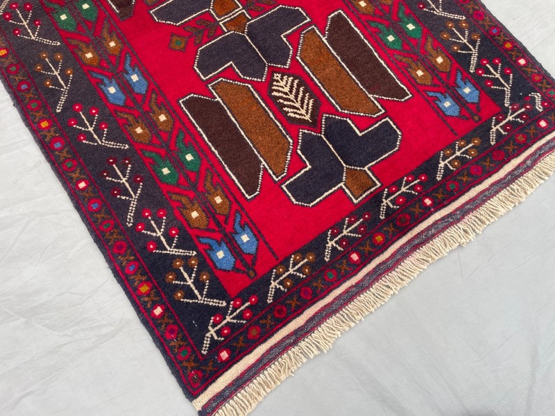 2'10x4'11 ft Vintage Afghan Baluchi Hand Knotted Wool Red Navy Brown Tribal Rug gallery