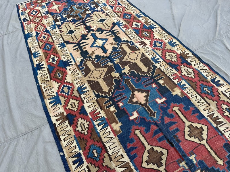 4.5 X 10 COLLECTORS’ ITEM Antique Above 100 Years Old Azerbaijan Shirvan Kilim gallery