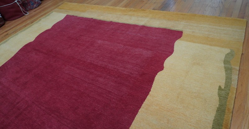 Hand Knotted Wool Rug in Red & Gold By Odegard Rare Oriental Tibetan Rug 9'x12' gallery