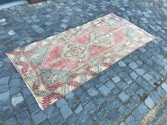 Bohemian Area Rug Handmade Wool Rug Turkish Vintage Traditional Rug 3,1 x 6,5 ft