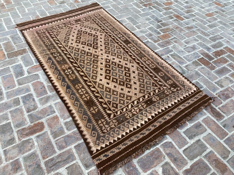 Beige Brown 4.8x8.6ft Handmade turkish style Rug Geometric Runner Flatweave gallery