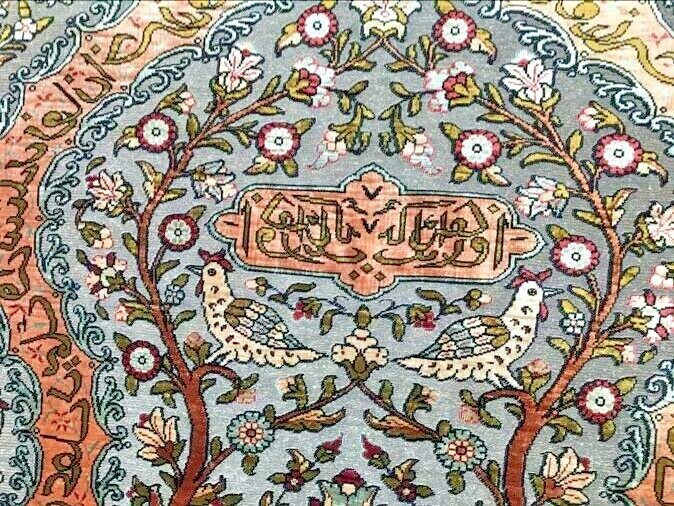 ULTRA HIGH COLLECTIBLE UZBEK HEREKE' RARE SILK RUG WEAVED W/ 24K GOLD THREADS gallery