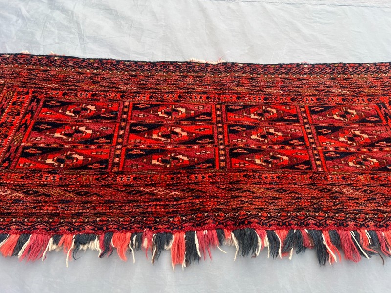 1'2 x 3'11 ft Antique Turkmen Chuwal Hand Knotted Tribal Wool Rug Rare Wall Rug gallery