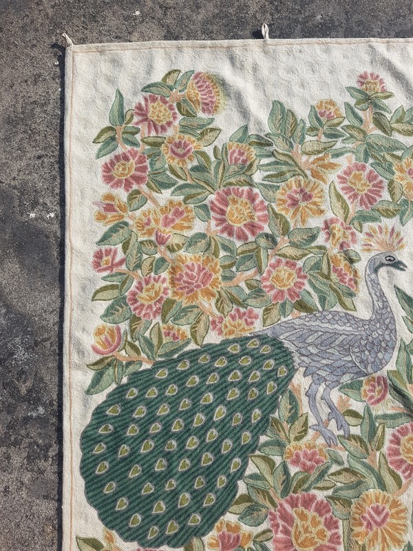 Vintage Hand Woven Traditional Kashmiri Peacock Multicolor Kilim Rug 148x90 cm gallery