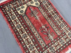 2’4×3’2 ft Antique Hand Knotted Prayer Rug Low Pile Distressed Wool Bohemein Rug