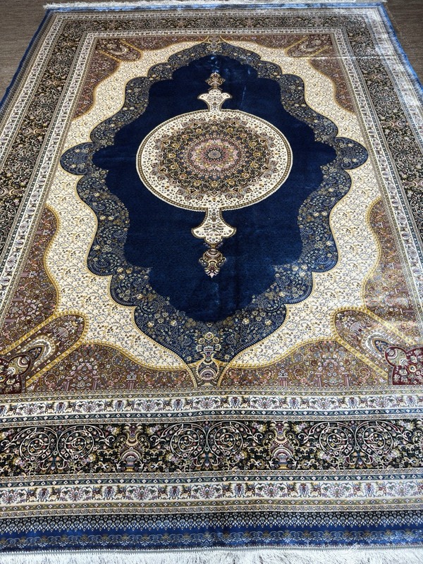 Large 8x11 Ft Blue Oriental Silk Area Rug High Quality Carpet Living Room Decor gallery