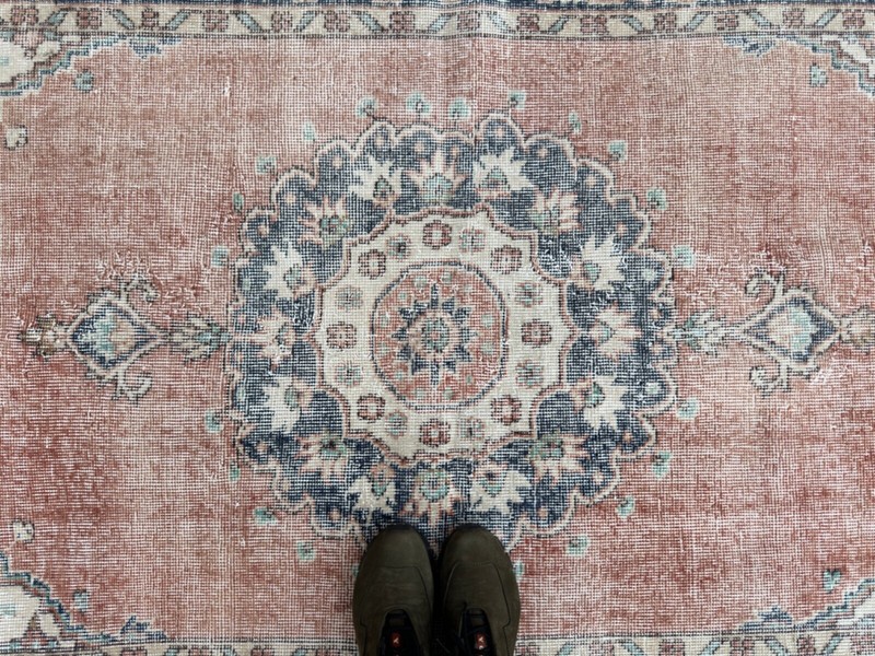 Vintage Hand-Woven Area Rug 4x7 Red Wool Medallion Carpet Medium Size Anatolian gallery