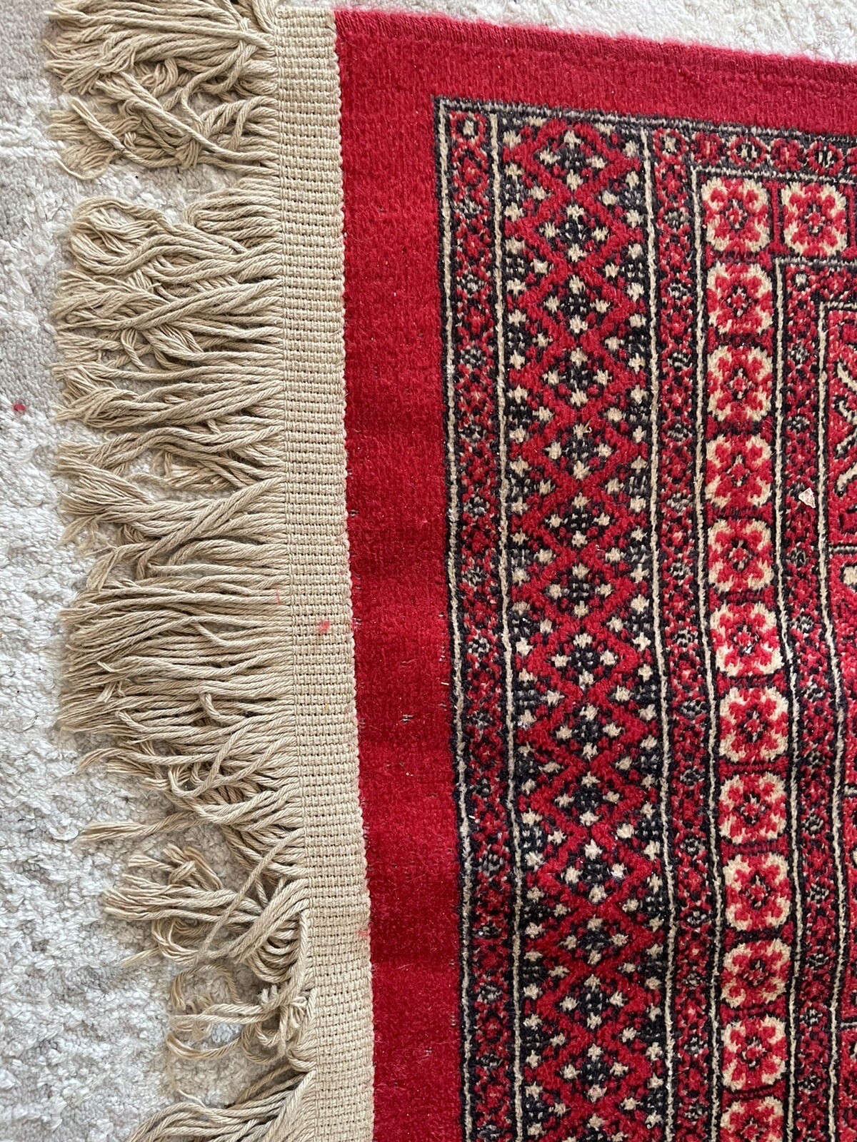 Vintage hand woven knotted 100% SILK RUG new fringe red black beige 4 x 5' gallery