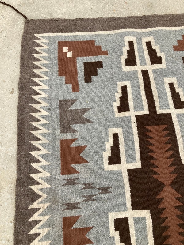 Antique Handwoven Mexican Authentic Two Grey Hill Native Wool Rug 45.6x31.4 In gallery