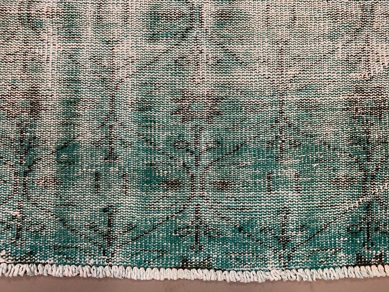 Distressed Turkish Narrow Runner 288x84 cm wool Vintage rug, Overdyed Green gallery