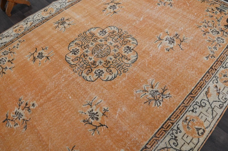 Oushak Turkish Vintage Rug 7x9 Kilim Rug Anatolian Handmade Boho Decor ORANGE gallery